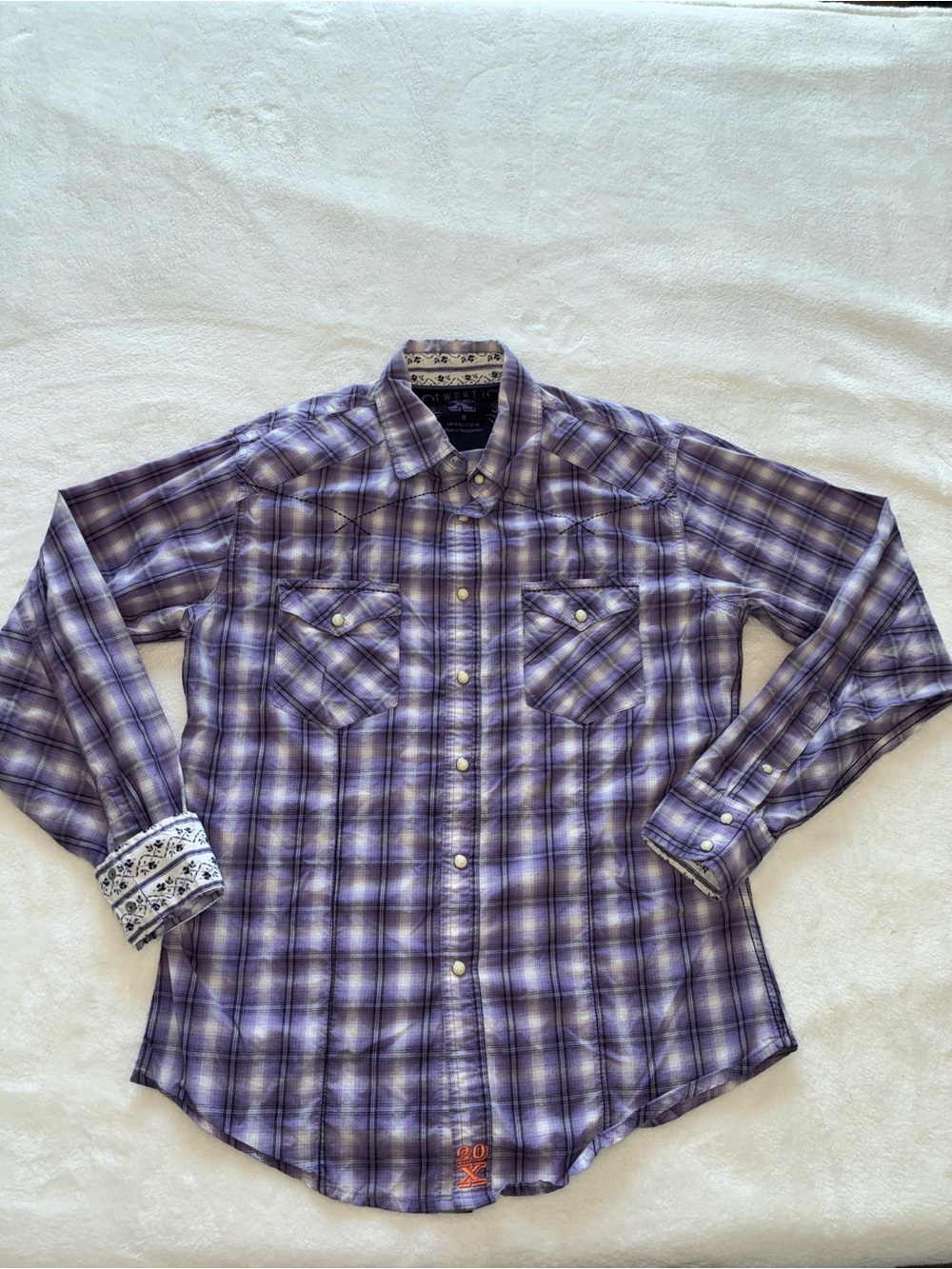 20X Men's Purple Plaid Button-Up Shirt